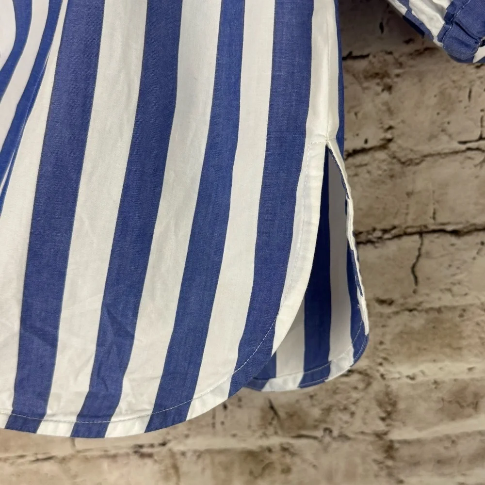 Carolina Herrera New York Size 4 Ruffled Stiped Cotton-Poplin Blouse Blue White - Picture 7 of 12